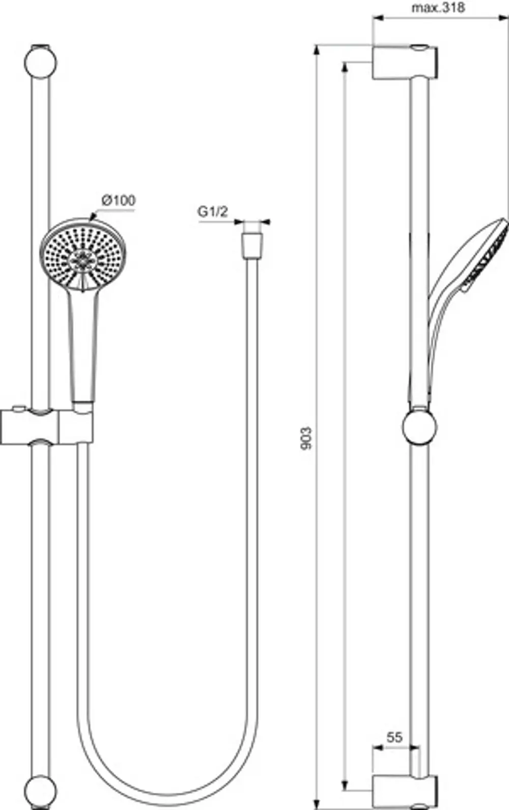 IS-Brausekombination-Idealrain-900mm-3-Funktionshandbrause-d100mm-Chrom-BC797AA gallery number 2
